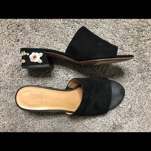 Black floral mules